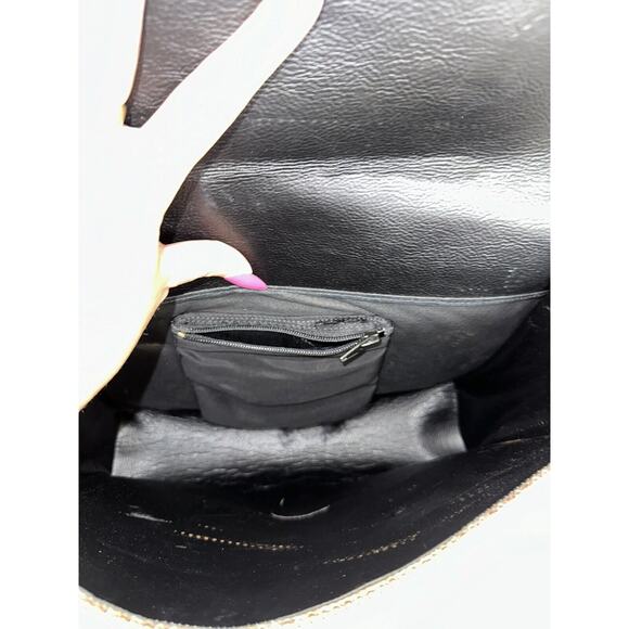 1992 Nina Arjani Leather 12x10" Shoulder Bag Cross Body Metallic Gold Snakeskin - Picture 10 of 16